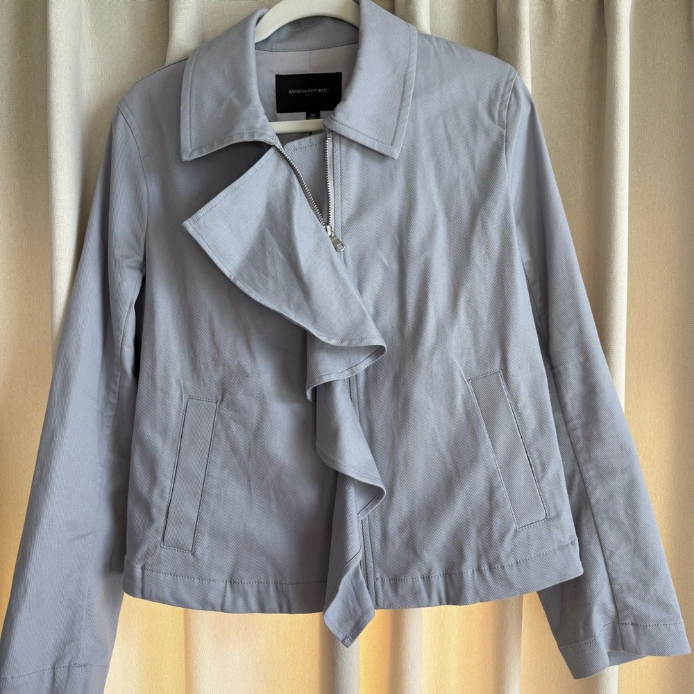 Banana Republic light blue ruffle jacket